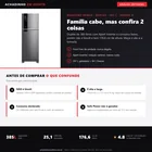 Infográfico editorial Achadinho: geladeira Brastemp BRM46 Frost Free Duplex 385 litros inox, com destaque para compressor Xpert Inverter, selo Procel A e alertas de voltagem e medidas.