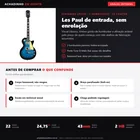 Infográfico editorial Achadinho: guitarra elétrica Strinberg Les Paul LPS230 com corpo basswood, 2 humbuckers passivos, ponte Tune-O-Matic fixa e braço parafusado, modelo de entrada com atalhos de fabricação explicados.