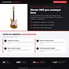 Infográfico editorial Achadinho: guitarra elétrica Tagima TG-520 TW Series metallic gold yellow, formato Stratocaster, captação HSS, ponte tremolo cromada, com painel de specs e pontos a conferir antes de comprar.