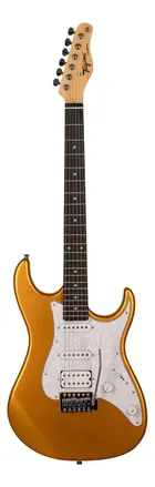 Guitarra elétrica Tagima TW Series TG-520 metallic gold yellow com escudo branco perolado.