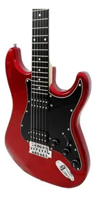 Guitarra Strato Elétrica Giannini G-102 Metallic Red com corpo vermelho e escudo preto.