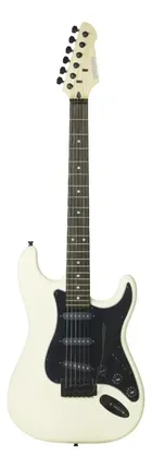 Guitarra Strato Elétrica Strinberg Rockwave Rw50 Iv Ivory com corpo branco e escudo preto.