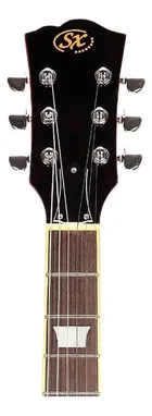Headstock preto da Guitarra Sx Ef3 Les Paul com logo SX e tarraxas cromadas.