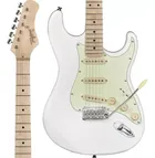 Guitarra Tagima T-635 Classic White com escala clara e escudo mint green.