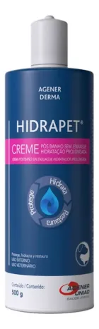 Hidrapet Creme em frasco azul escuro, tampa branca e faixa rosa