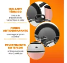 Jogo de panelas rosa antiaderente, com interior preto e tampas prateadas