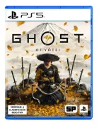 Capa azul do jogo Ghost Of Yotei com personagem, espadas e montanha nevada.