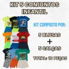 Kit conjunto infantil com 5 camisetas e 5 shorts coloridos estampados