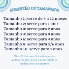 Sugestão de tamanhos para conjunto infantil menino, texto azul em fundo branco