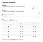 Guia de medidas com tabela e ilustração para bermuda ciclista feminina