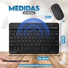 Kit Mouse Teclado preto, mouse e teclado sem fio com dimensões.