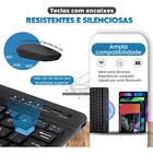 Kit Mouse Teclado Bluetooth preto, com mouse e teclado sem fio.