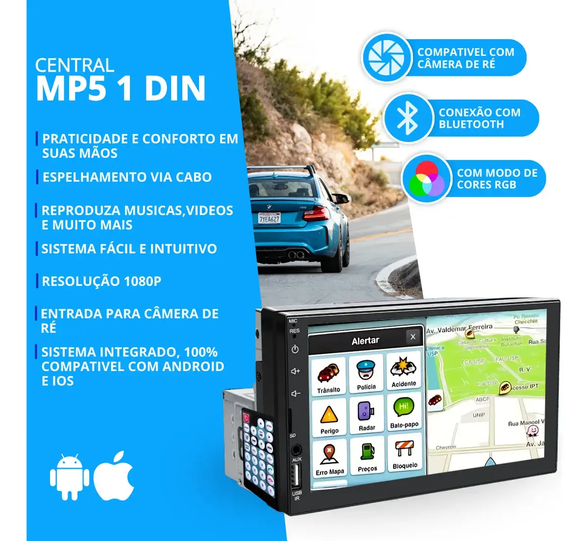 Câmera de ré modelo borboleta com suporte e cabos