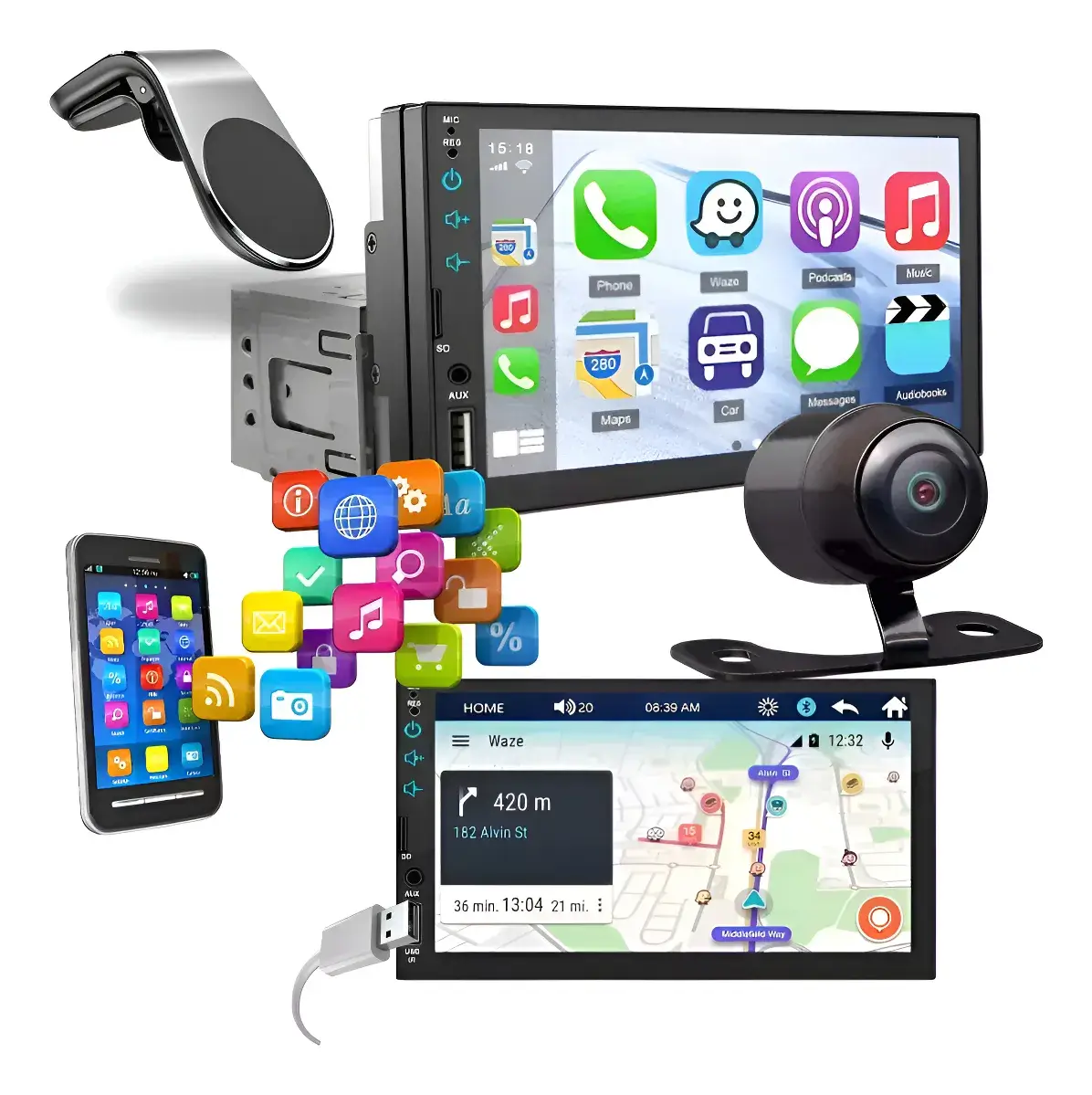 Kit Multimidia Universal Mp5 Player Hd Touch 7pol + Camera  1 Din