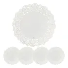 Papel Toalha Rendado Doilie branco, um grande e quatro pequenos com borda rendada.