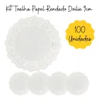 Papel Rendado Doilie branco, um grande e quatro pequenos com borda rendada