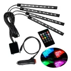 Led Neon Rgb: quatro barras pretas, controle remoto e adaptador automotivo