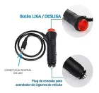 Adaptador preto para Led Neon Rgb com botão liga/desliga vermelho e plug acendedor.