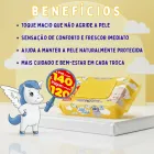 Pacote amarelo de lenços umedecidos Upa Bebê com tampa flip top e pégaso azul.