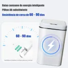 Lixeira inteligente branca com ícone de raio azul e texto 60-90 dias