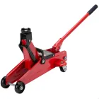 Macaco hidráulico tipo jacaré vermelho com alça preta e rodas