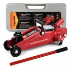 Macaco hidráulico tipo jacaré vermelho com alavanca e caixa plástica cinza