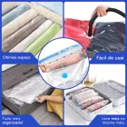 Sacos a vácuo Magnow Pack transparentes com roupas coloridas e bomba preta.