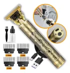 Aparador de pelos dragão dourado com pentes, escova, óleo e cabo USB.