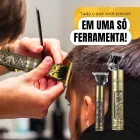 Máquina de cortar cabelo Dragão Buda dourada com relevo de dragão, aparando cabelo.