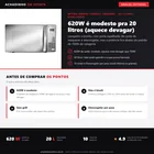 Infográfico editorial Achadinho: micro-ondas Consul CM020BF de 20 litros com porta espelhada, 620W de saida (modesto para 20 litros, abaixo do padrao de 700W), 10 niveis de potencia e funcao Descongelar por peso; nao e bivolt e nao tem grill