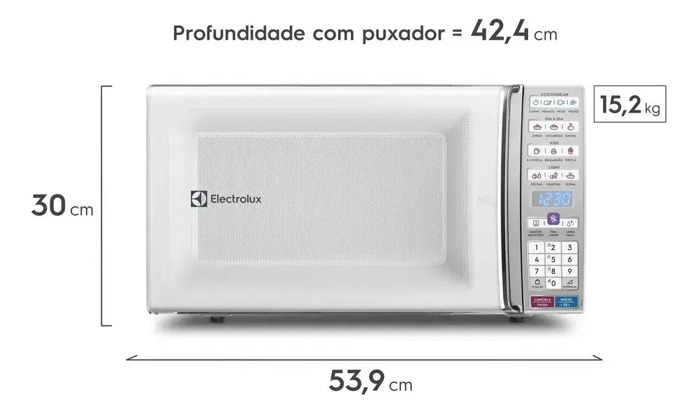 Visão lateral do micro-ondas Electrolux