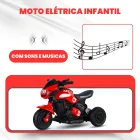 Mini Moto Elétrica infantil vermelha e preta, modelo triciclo
