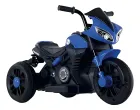 Mini Moto Elétrica Infantil azul e preta com faróis e três rodas.