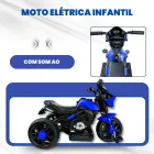 Mini moto elétrica infantil azul e preta com três rodas