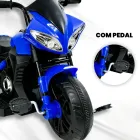 Mini Moto Elétrica infantil azul com faróis e pedais pretos