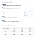 Tabela de medidas para moletom com instruções visuais de como medir o corpo.