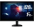 Monitor AOC preto com tela exibindo jogo escuro, 120Hz e 1ms