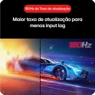 Monitor Gamer LG UltraGear comparando carro azul nítido e laranja borrado