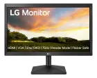 Monitor LG preto com tela exibindo paisagem colorida e texto