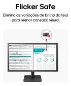 Monitor LG preto com tela dividida por linha vermelha, mostrando gráficos e ícone de olho.