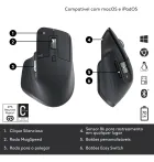Mouse Logitech MX Master 3S grafite, duas vistas com botões e rodas.