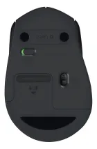 Fundo preto do Mouse M280 com interruptor verde e sensor óptico