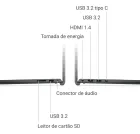 Notebook Dell Inspiron I15 preto, lados com portas USB, HDMI, áudio e SD.