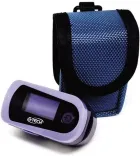 Oxímetro Digital lilás com tela preta e estojo azul