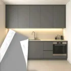 Papel Parede Adesivo Cinza Fosco, amostra em cozinha com armários cinzas.