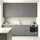 Cozinha moderna com armários cinza fosco e bancada branca, Papel Parede Adesivo