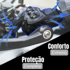 Luvas Motoqueiro pretas e azuis com ventilação, mão segurando guidão.