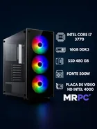Pc Gamer Completo preto com três ventoinhas frontais RGB coloridas