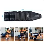 Caneleira preta com número 5 e mulheres exercitando em academia.