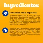 Lista de ingredientes do petisco Pedigree Leite em fundo laranja